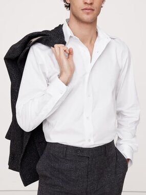 NWT! Banana Republic Men's White Slim-Fit Cotton Wrinkle-Resistant Dress Shirt L